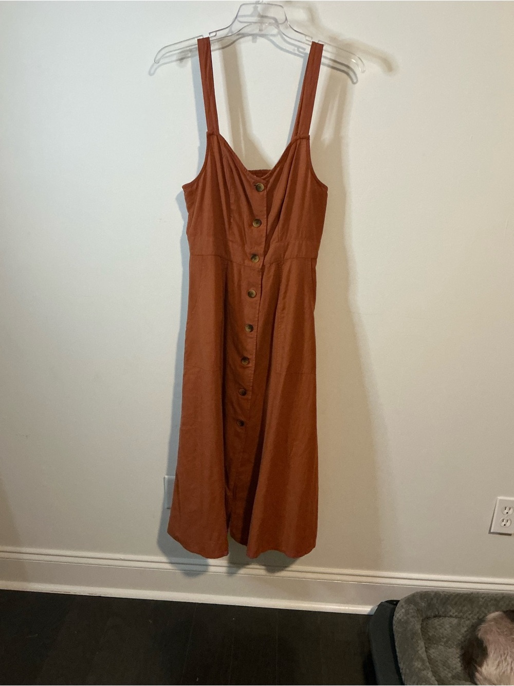 a.n.a Rust Button-Front Midi Dress